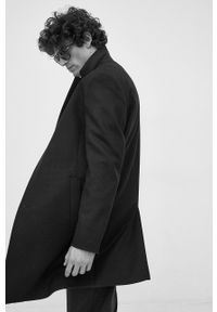 Calvin Klein płaszcz wełniany kolor czarny przejściowy. Okazja: na co dzień. Kolor: czarny. Materiał: wełna. Wzór: gładki. Styl: casual, klasyczny #5