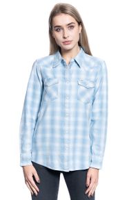 Wrangler - DAMSKA KOSZULA MATERIAŁOWA WRANGLER WESTERN CHECK SHIRT LIGHT INDIGO W5Q12ZX4E. Materiał: materiał