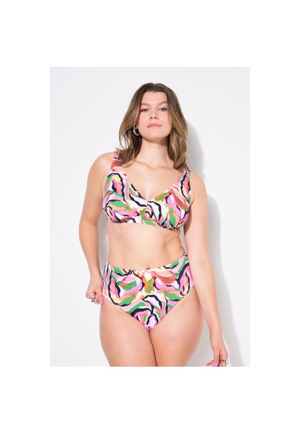 ULLA POPKEN - Damskie Figi od bikini figi krój z wysokim stanem kolorowy nadruk. Stan: podwyższony. Kolekcja: plus size. Kolor: biały. Materiał: poliester, elastan, poliamid, materiał. Wzór: kolorowy, nadruk