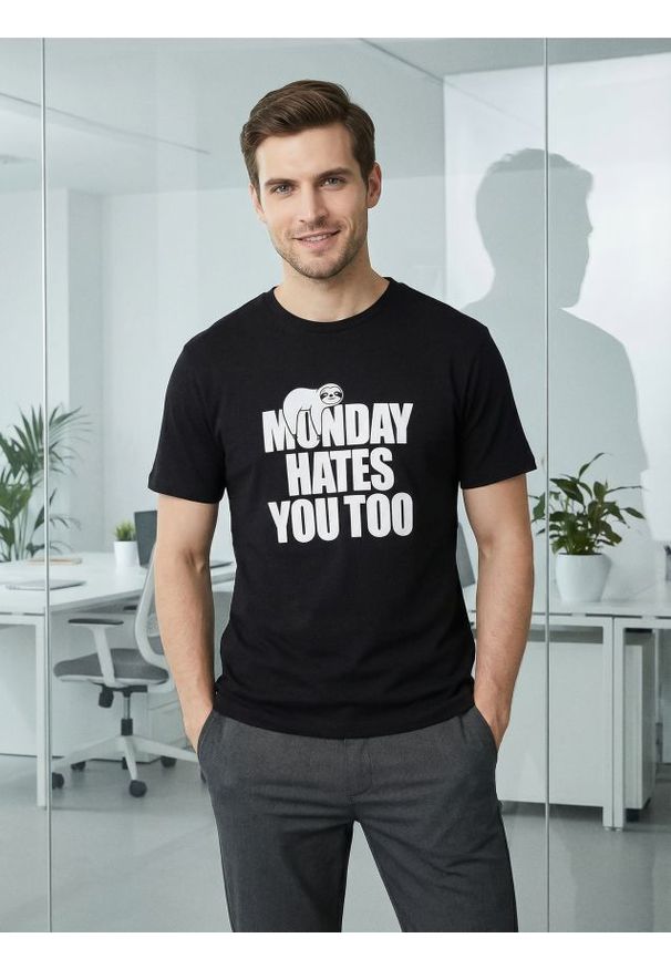 Sinsay - Bawełniana koszulka z nadrukiem - czarny. Kolor: czarny. Materiał: bawełna. Wzór: nadruk