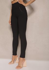 Renee - Czarne Dopasowane Spodnie High Waist ze Zdobieniem z Cyrkonii Pollena. Okazja: na co dzień. Stan: podwyższony. Kolor: czarny. Wzór: aplikacja. Styl: klasyczny, casual, elegancki
