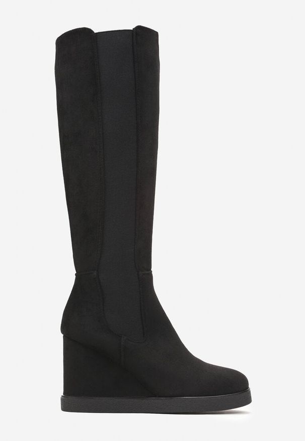 Born2be - Czarne Kozaki na Koturnie z Elastyczną Wstawką Quixotic. Kolor: czarny. Obcas: na koturnie