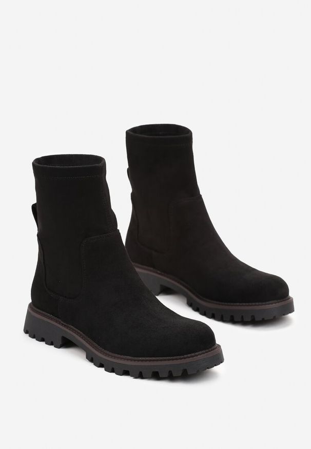 Renee - Czarne Botki za Kostkę z Imitacji Zamszu Silvano. Wysokość cholewki: za kostkę. Kolor: czarny. Materiał: zamsz