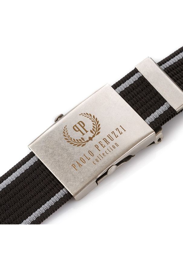 Pasek parciany PAOLO PERUZZI PW-05-105 CM czarny z szarymi przeszyciami. Kolor: szary, czarny, wielokolorowy. Materiał: materiał. Wzór: paski