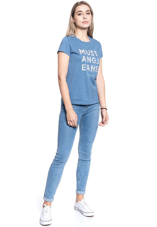 Mustang - DAMSKI T-SHIRT MUSTANG ALINA C PRINT COPEN BLUE 1010750 5168. Wzór: nadruk