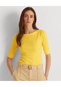 Lauren Ralph Lauren - LAUREN BY RALPH LAUREN - Żółta bluzka z bawełny Judy. Kolor: żółty. Materiał: bawełna. Wzór: haft