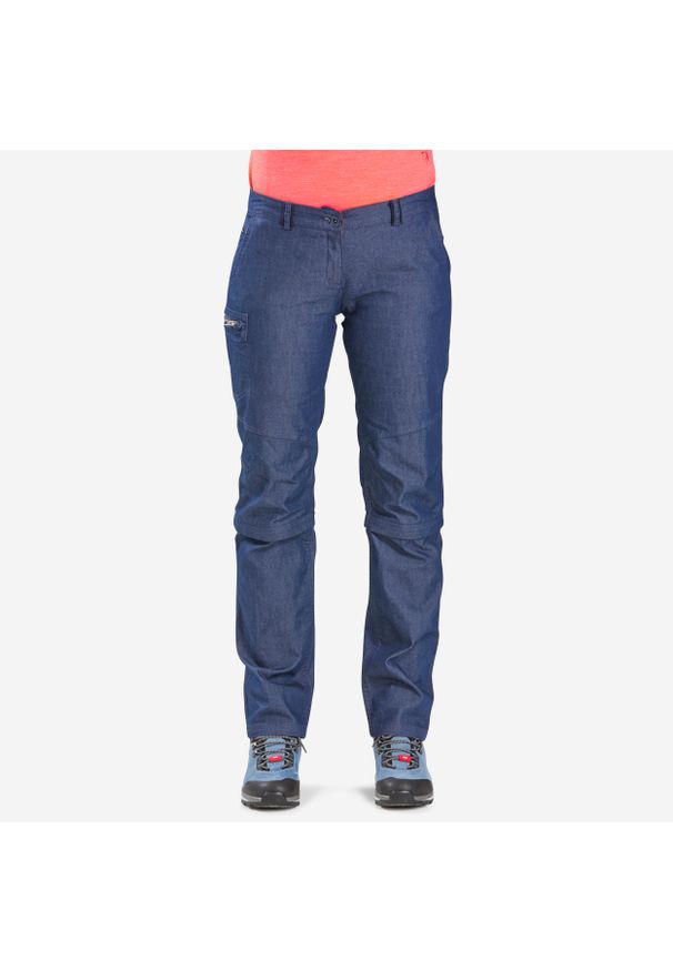 FORCLAZ - Spodnie trekkingowe damskie Forclaz Modul Travel 100 Jeans. Kolor: niebieski. Materiał: jeans. Sport: turystyka piesza