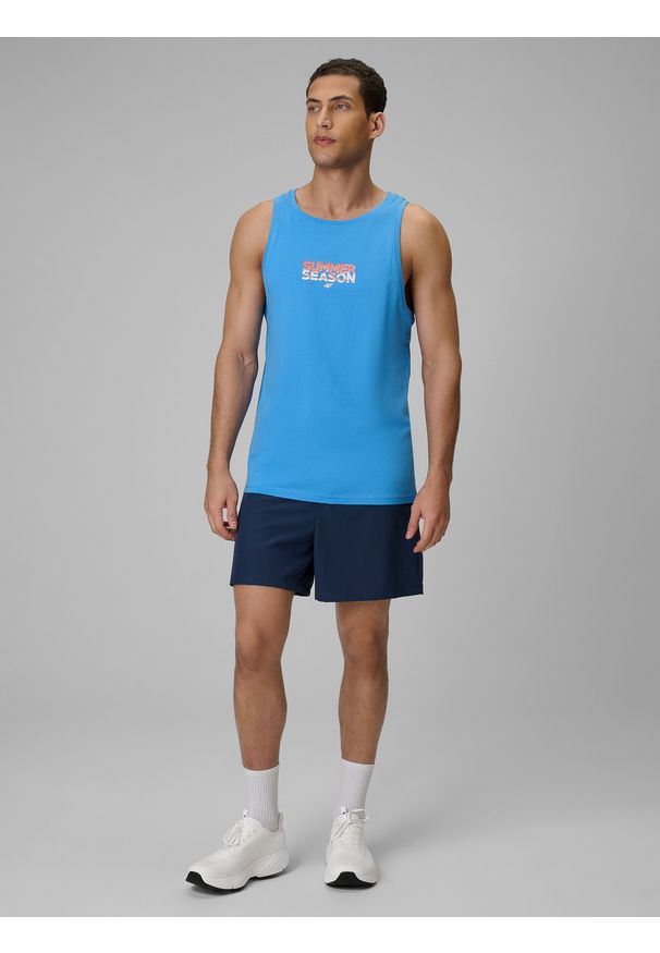 4f - 4F Koszulka bez rękawów regular z nadrukiem męska - niebieska M. Kolor: niebieski. Materiał: dzianina, bawełna. Długość rękawa: bez rękawów. Wzór: nadruk. Sezon: lato