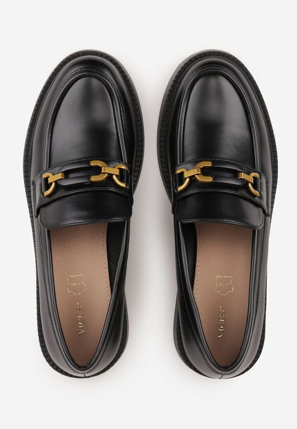 Renee - Czarne Eleganckie Mokasyny VICES z Aplikacją i Wkładką ze Skóry Naturalnej Arinatta. Kolor: czarny. Materiał: skóra. Wzór: aplikacja. Styl: elegancki