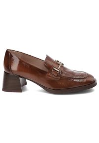 Brązowe Półbuty Hispanitas Eleganckie Obuwie Damskie. Okazja: na co dzień. Zapięcie: klamry. Kolor: brązowy. Materiał: jeans, lakier, skóra. Obcas: na obcasie. Styl: elegancki. Wysokość obcasa: średni #3
