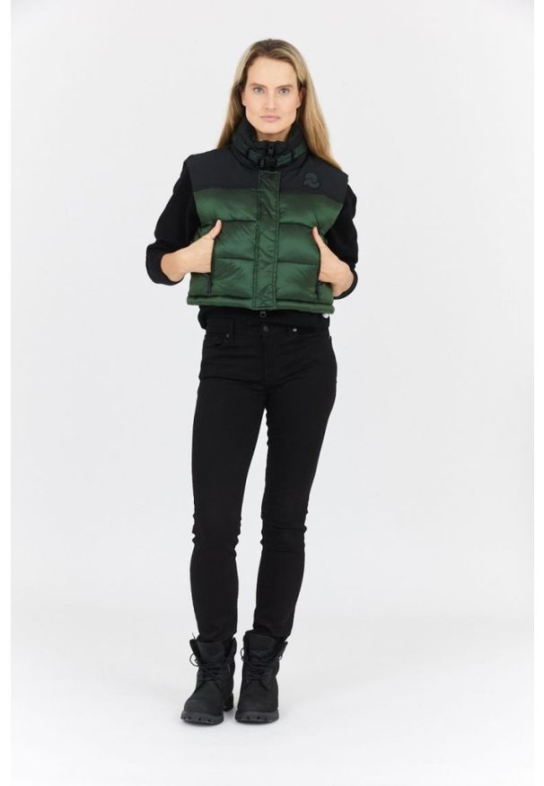 Invicta - INVICTA Zielony puchowy krótki bezrękawnik damski, Rozmiar L. Kolor: zielony. Materiał: puch. Długość rękawa: bez rękawów. Długość: krótkie