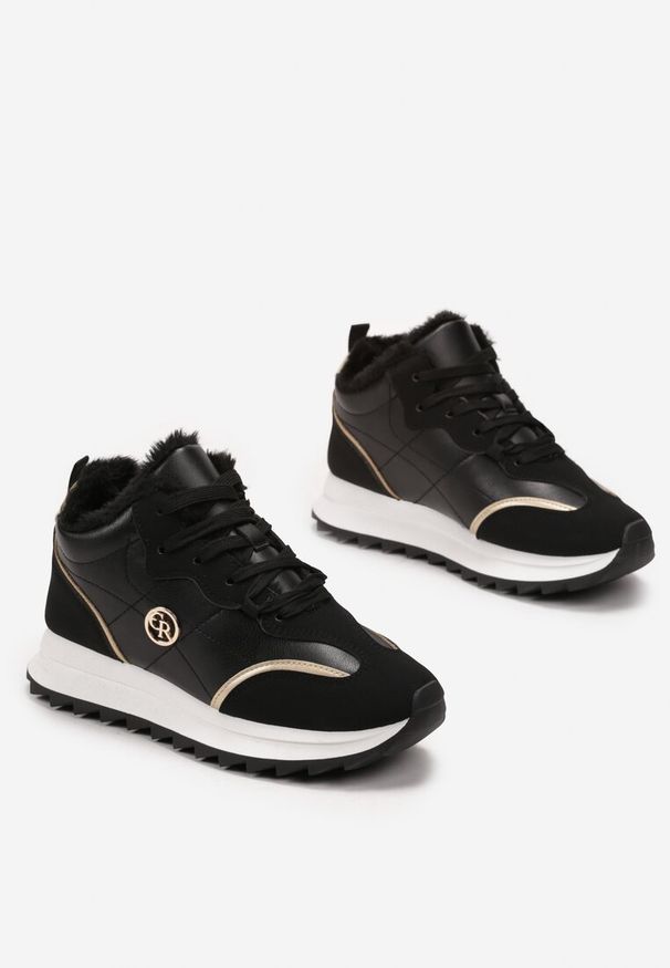 Renee - Czarne Ocieplane Sneakersy na Grubej Podeszwie Bellora. Okazja: na co dzień. Kolor: czarny. Materiał: futro