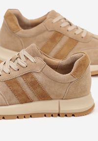 Born2be - Beżowe Skórzane Sneakersy z Ozdobnymi Paskami Felindda. Okazja: na co dzień. Zapięcie: pasek. Kolor: beżowy. Materiał: skóra