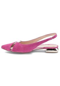DAMISS - Różowe Sandały Damiss Eleganckie Buty Na Lato. Nosek buta: szpiczasty. Zapięcie: pasek. Kolor: różowy. Wzór: geometria. Materiał: zamsz. Sezon: lato. Obcas: na obcasie. Styl: elegancki. Wysokość obcasa: niski #6