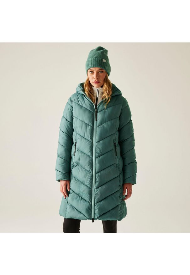 Regatta - Płaszcz damski zimowy ocieplany Anita. Kolor: zielony. Materiał: puch, syntetyk, materiał. Sezon: zima. Sport: turystyka piesza