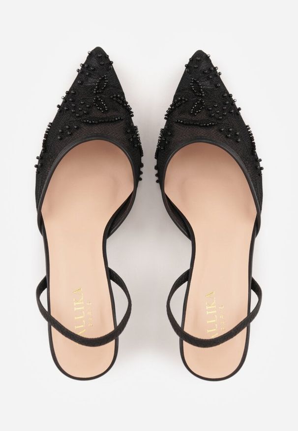 Renee - Czarne Siateczkowe Czółenka na Szpilce z Haftami i Perełkami Branira. Okazja: na imprezę. Zapięcie: pasek. Kolor: czarny. Wzór: haft. Obcas: na szpilce. Styl: elegancki