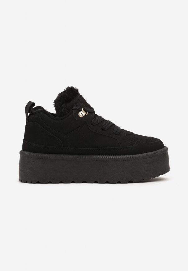 Renee - Czarne Sneakersy Vices Stylizowane na Śniegowce na Platformie Obszyte Futerkiem Naleris. Zapięcie: sznurówki. Kolor: czarny. Materiał: futro. Obcas: na platformie