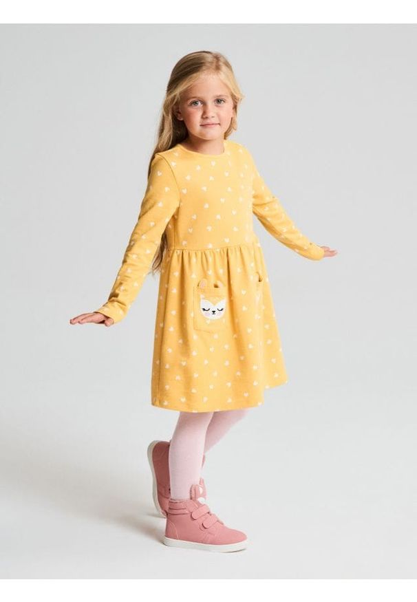 Sinsay - Sukienka z elementami 3D - żółty. Kolor: żółty