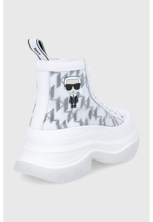 Karl Lagerfeld trampki LUNA damskie kolor biały. Nosek buta: okrągły. Zapięcie: sznurówki. Kolor: biały. Materiał: guma. Szerokość cholewki: normalna. Obcas: na platformie