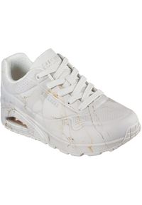 skechers - Adidasy Skechers Uno - Marbel Marvel, Kobiety. Kolor: biały. Materiał: materiał, syntetyk. Wzór: motyw z bajki. Sport: turystyka piesza