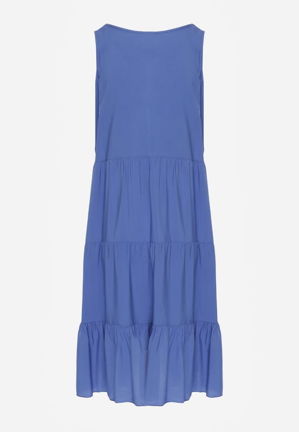 Renee - Niebieska Bawełniana Sukienka o Rozkloszowanym Kroju Bez Rękawów Gladea. Okazja: na co dzień, na randkę. Kolor: niebieski. Materiał: bawełna. Długość rękawa: bez rękawów. Sezon: lato, jesień. Typ sukienki: proste. Styl: casual, elegancki