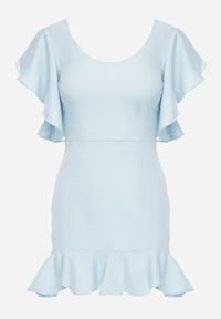 Born2be - Niebieska Sukienka Bessette. Typ kołnierza: kołnierz z falbankami. Kolor: niebieski. Długość rękawa: krótki rękaw. Wzór: aplikacja. Typ sukienki: dopasowane. Styl: wizytowy. Długość: mini #5