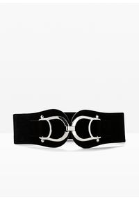 bonprix - Pasek elastyczny z efektowną sprzączką. Kolor: czarny. Materiał: welur, skóra, materiał #1