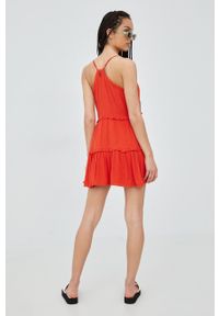 Superdry sukienka kolor pomarańczowy mini rozkloszowana. Kolor: pomarańczowy. Materiał: tkanina. Długość rękawa: na ramiączkach. Typ sukienki: rozkloszowane. Długość: mini #5