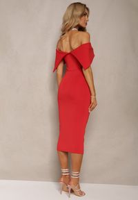 Renee - Czerwona Elegancka Sukienka Koktajlowa Hiszpanka o Dopasowanym Kroju Nuelia. Typ kołnierza: dekolt hiszpanka. Kolor: czerwony. Materiał: dzianina. Sezon: lato. Styl: wizytowy, elegancki #3