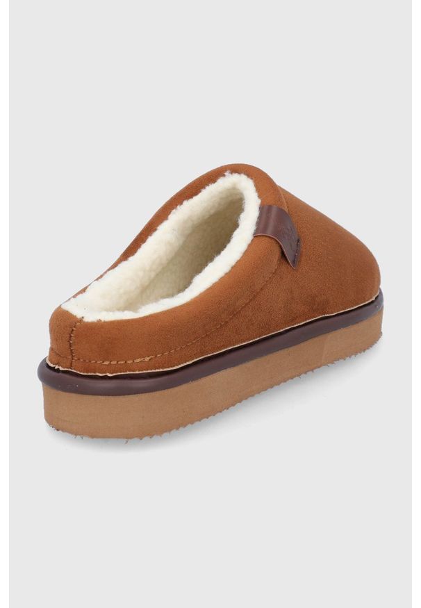 Polo Ralph Lauren Kapcie kolor brązowy. Kolor: brązowy. Materiał: materiał. Wzór: gładki