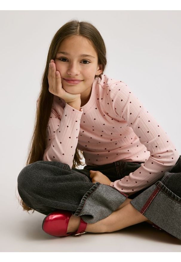 Reserved - Wzorzysta bluzka - różowy. Kolor: różowy. Materiał: bawełna