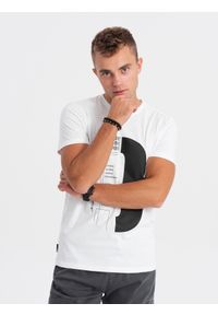 Ombre Clothing - T-shirt męski bawełniany z nadrukiem - biały V1 OM-TSPT-0166 - XXL. Kolor: biały. Materiał: bawełna. Wzór: nadruk #1