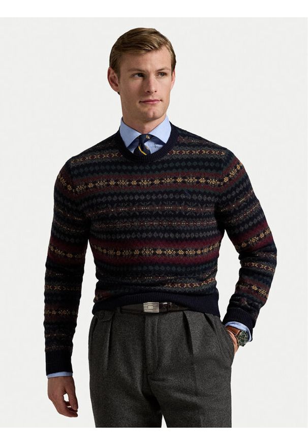 Polo Ralph Lauren Sweter 710981615001 Granatowy Regular Fit. Typ kołnierza: polo. Kolor: niebieski. Materiał: wełna