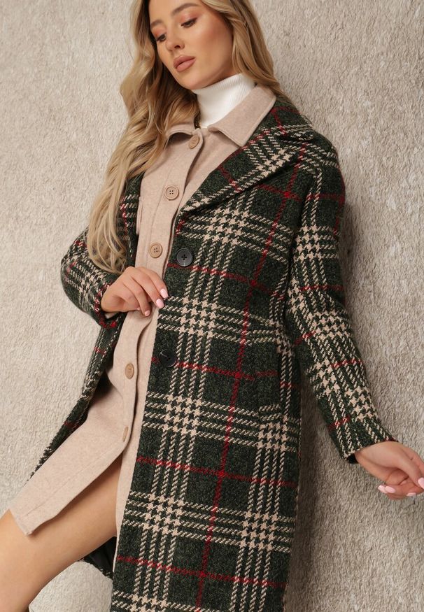 Renee - Ciemnozielony Płaszcz Sophele. Kolor: zielony. Materiał: dzianina, tkanina