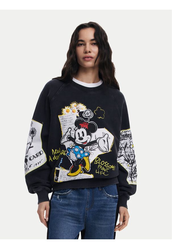 Desigual Bluza Minnie 25SWSK25 Czarny Regular Fit. Kolor: czarny. Materiał: bawełna