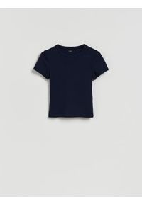 Reserved - T-shirt slim fit z modalem - granatowy. Kolor: niebieski. Materiał: dzianina, bawełna