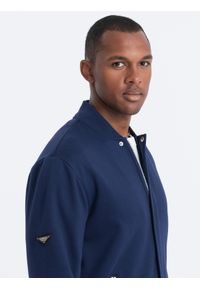 Ombre Clothing - Bluza męska rozpinana bomberka - ciemnoniebieska V2 OM-SSZP-22FW-011 - L. Kolor: niebieski. Materiał: bawełna, poliester