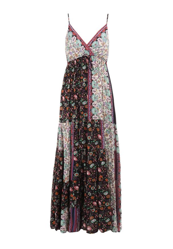 Born2be - Czarna Sukienka Olynome. Kolor: czarny. Materiał: wiskoza. Długość rękawa: na ramiączkach. Sezon: lato. Typ sukienki: kopertowe. Styl: boho. Długość: maxi