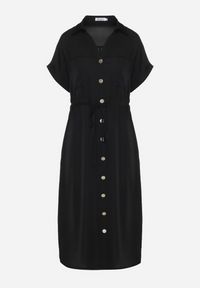 Born2be - Czarna Koszulowa Sukienka z Krótkim Rękawem Zapinana na Guziki z Materiałowym Paskiem Piantia. Okazja: na co dzień, na imprezę. Kolor: czarny. Materiał: materiał. Długość rękawa: krótki rękaw. Sezon: wiosna, lato. Typ sukienki: koszulowe. Styl: casual, elegancki #6