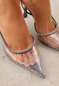 Renee - Brązowe Szpilki Slingback z Transparentną Cholewką i Cyrkoniami Liaceran. Okazja: na imprezę. Kolor: brązowy. Szerokość cholewki: normalna. Obcas: na szpilce. Styl: wizytowy, glamour #2