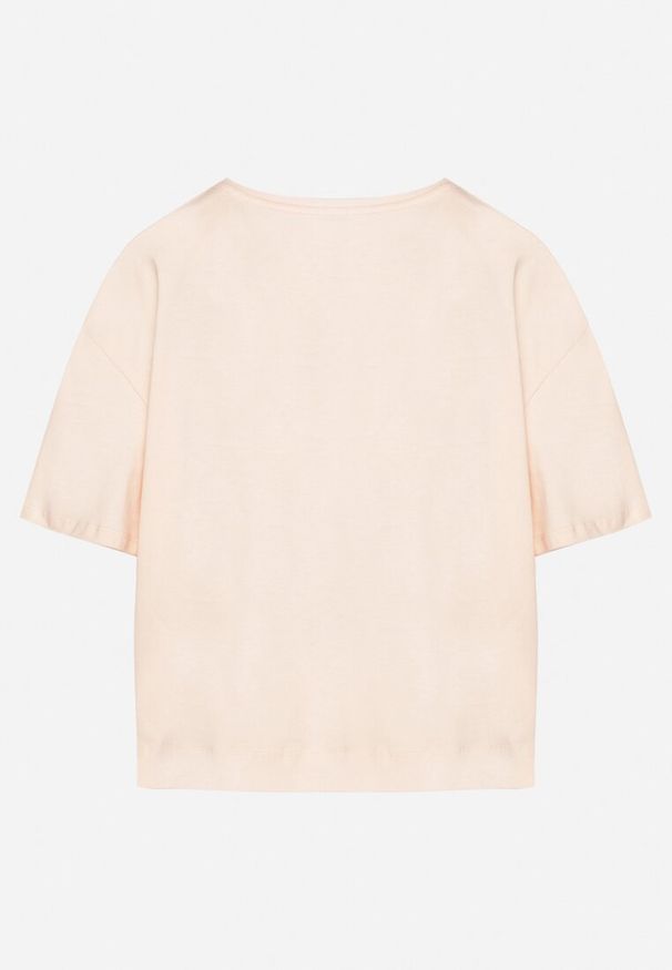 Born2be - Beżowy Bawełniany T-shirt Ozdobiony Cyrkoniami Fadelis. Okazja: na spotkanie biznesowe, na co dzień. Kolor: beżowy. Materiał: bawełna. Wzór: aplikacja. Styl: elegancki, biznesowy, casual