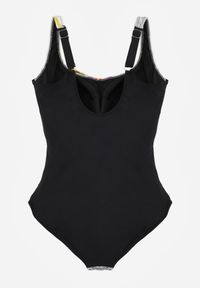 Born2be - Czarny Gładki Strój Kąpielowy Jednoczęściowy z Akwarelowym Printem Amalidoe. Kolor: czarny. Materiał: len. Wzór: nadruk, gładki #2