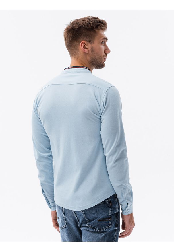 Ombre Clothing - Koszula męska z długim rękawem K542 - niebieska - XXL. Typ kołnierza: kołnierzyk stójkowy. Kolor: niebieski. Materiał: bawełna, dzianina. Długość rękawa: długi rękaw. Długość: długie. Wzór: kolorowy