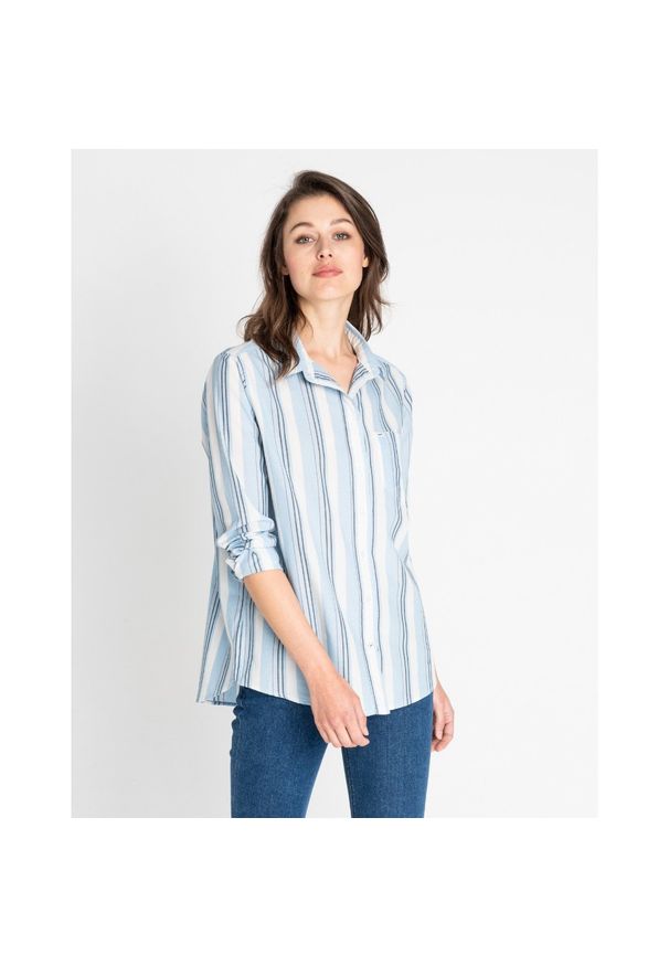 Lee - LEE ONE POCKET SHIRT DAMSKA KOSZULA PASKI SKY BLUE L46KUGLM. Wzór: paski