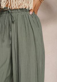 Renee - Ciemnozielone Szerokie Spodnie z Wiskozy i Gumką w Pasie Abyga. Kolor: zielony. Materiał: wiskoza #5