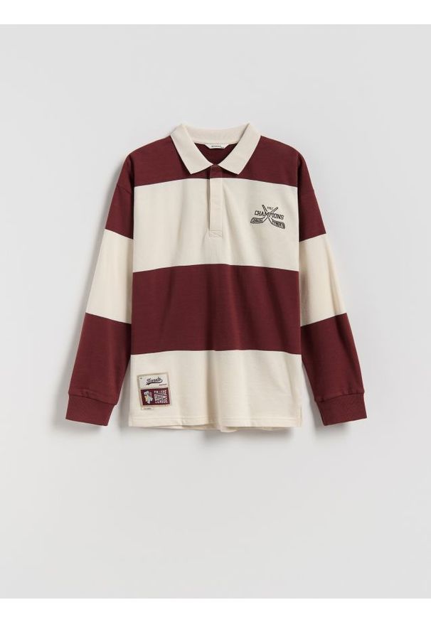 Reserved - Longsleeve polo - ciemnobrązowy. Typ kołnierza: polo. Kolor: brązowy. Materiał: dzianina, bawełna. Długość rękawa: długi rękaw