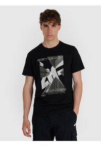 4f - 4F T-shirt regular z nadrukiem męski - czarny S. Okazja: na co dzień. Kolor: czarny. Materiał: materiał, bawełna. Wzór: nadruk. Styl: casual