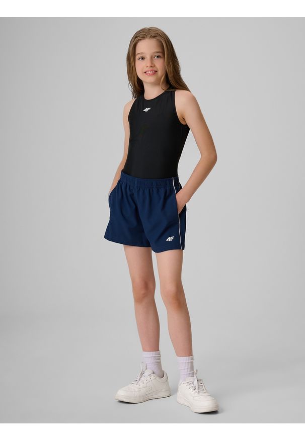 4f - 4F Spodenki sportowe dziewczęce - granatowe 134/140 (8-10 lat). Kolor: niebieski. Materiał: dresówka. Sezon: lato. Styl: sportowy