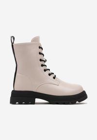 Born2be - Beżowe Sznurowane Botki w Stylu Workerów na Płaskiej Podeszwie Jolife. Kolor: beżowy. Styl: elegancki
