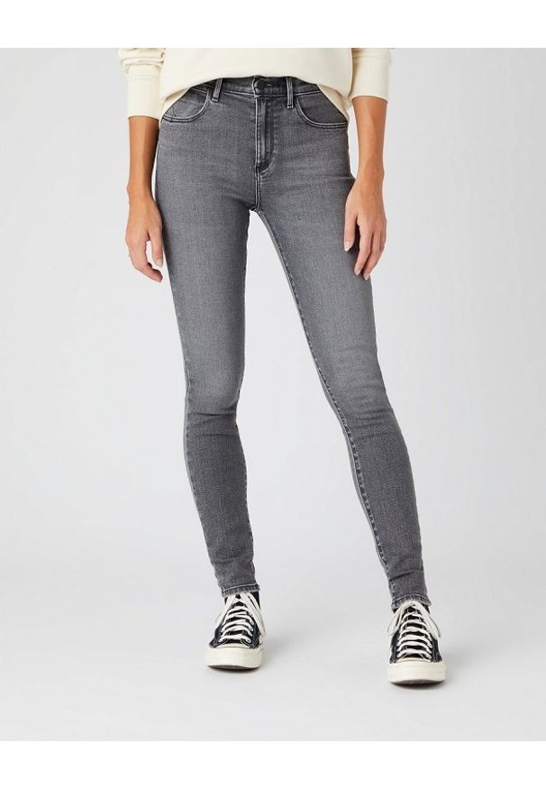 Wrangler - WRANGLER HIGH RISE SKINNY DAMSKIE SPODNIE JEANSOWE VINTAGE GREY W27HDH41N. Styl: vintage